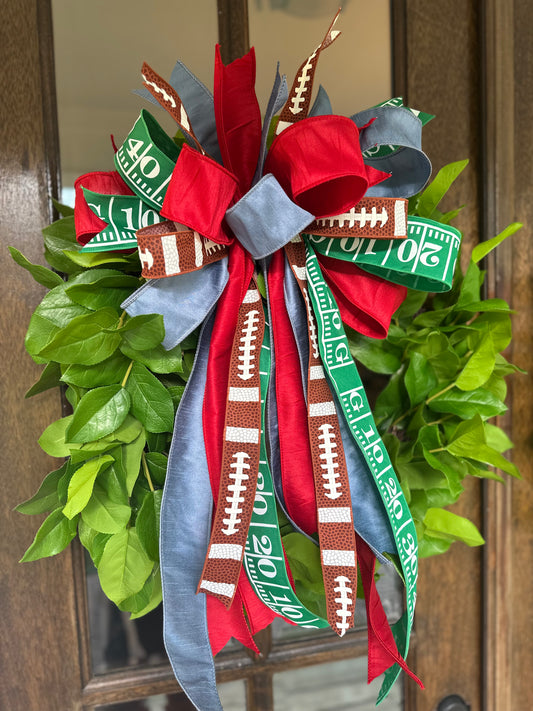 Powder Blue/ Red Football Bow