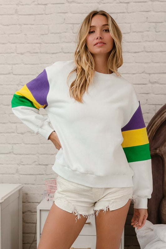 Mardi Gras Block Sleeve Sweatshirt