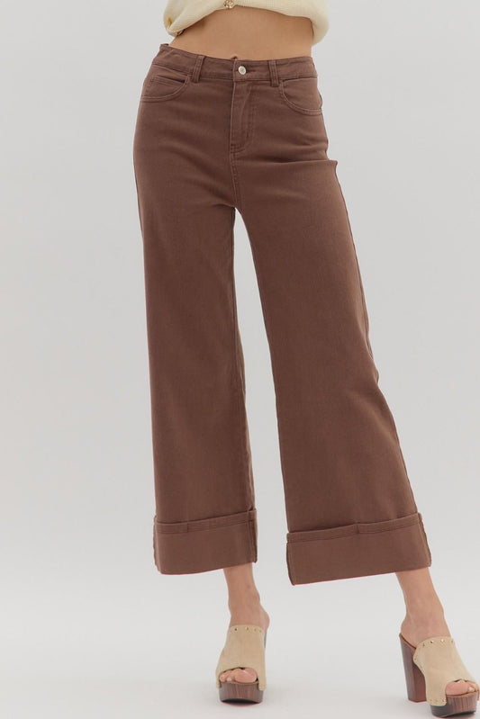 Cuffed Crop Denim- Brown
