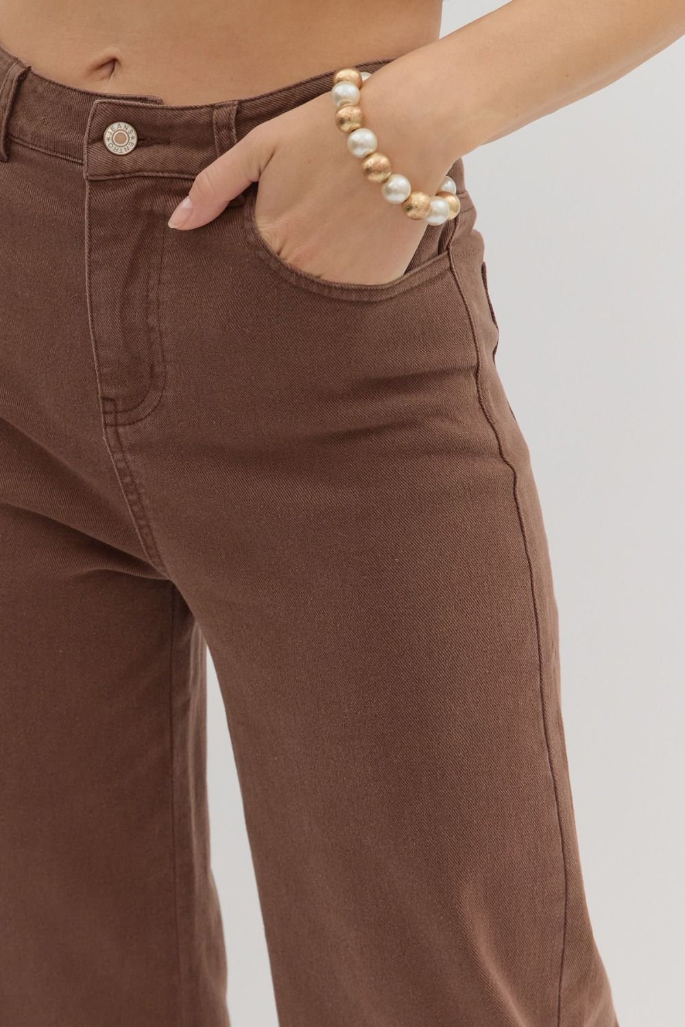 Cuffed Crop Denim- Brown
