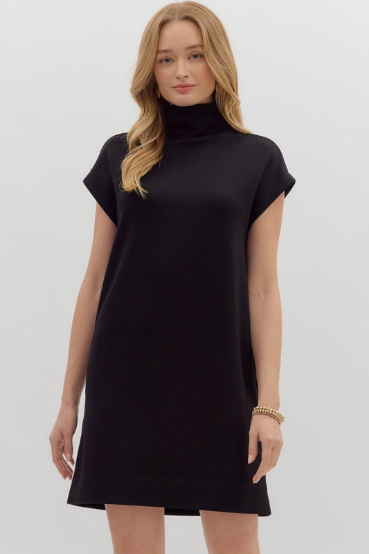 Mock Neck Jersey Dress- Black