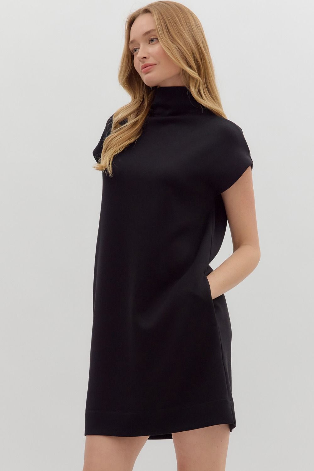 Mock Neck Jersey Dress- Black