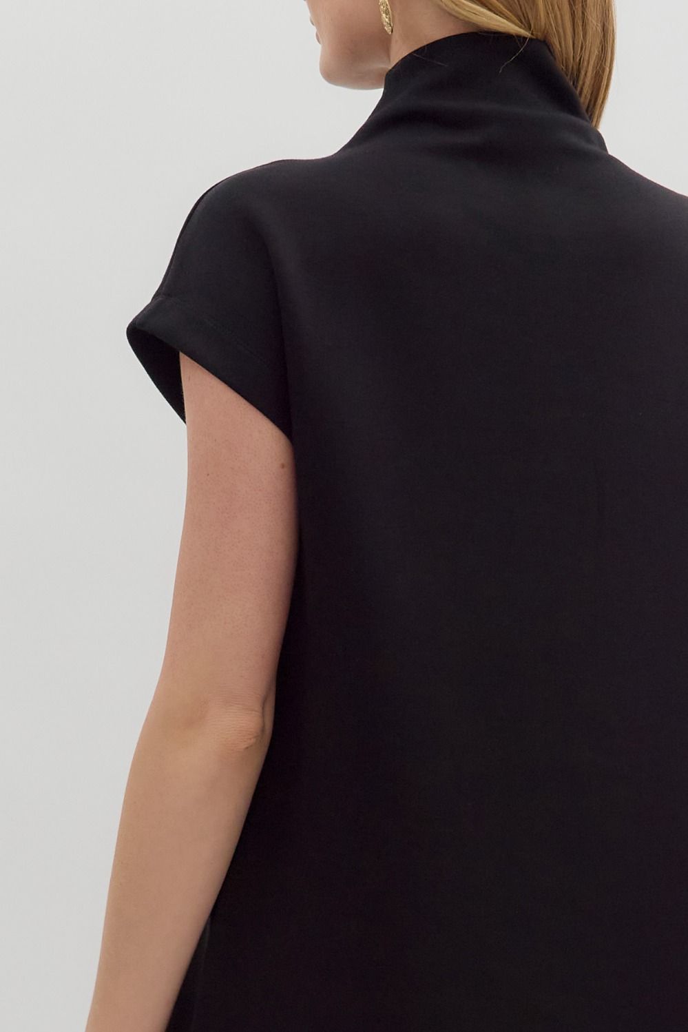 Mock Neck Jersey Dress- Black
