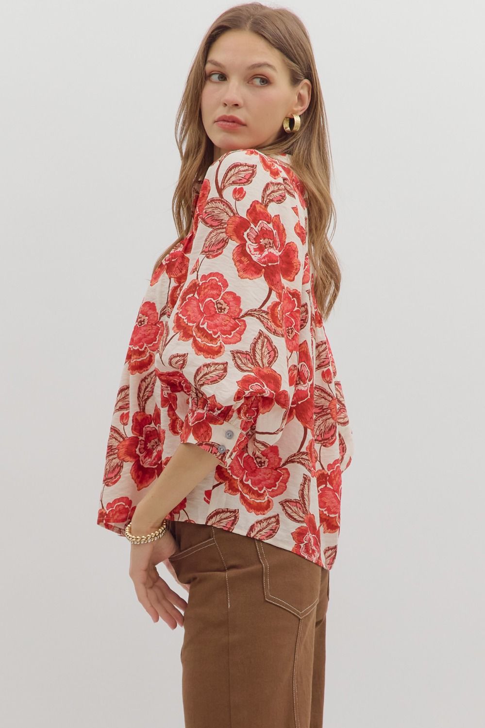 Floral Blouse- Brick