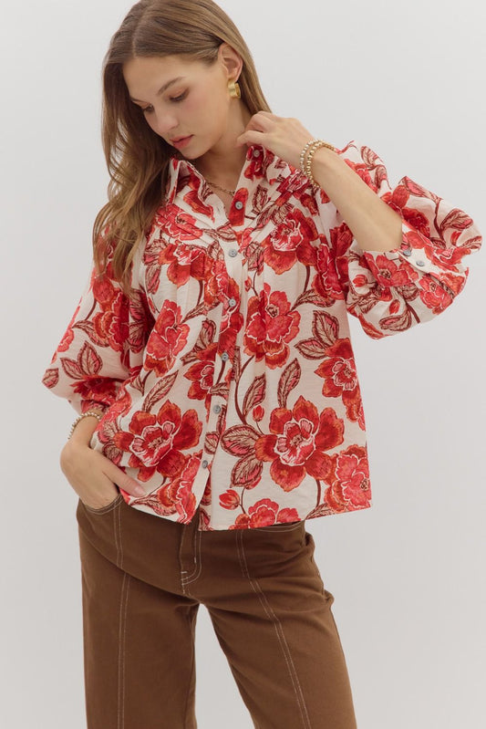 Floral Blouse- Brick