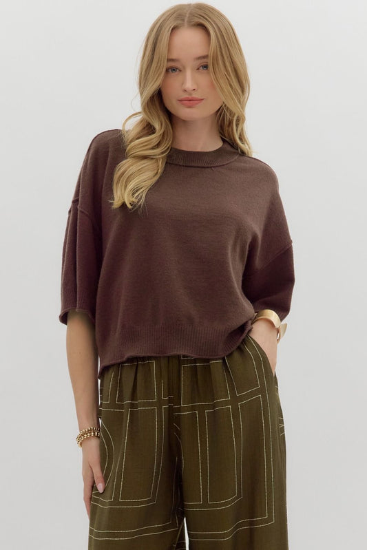 Wide Sleeve Sweater- Brown