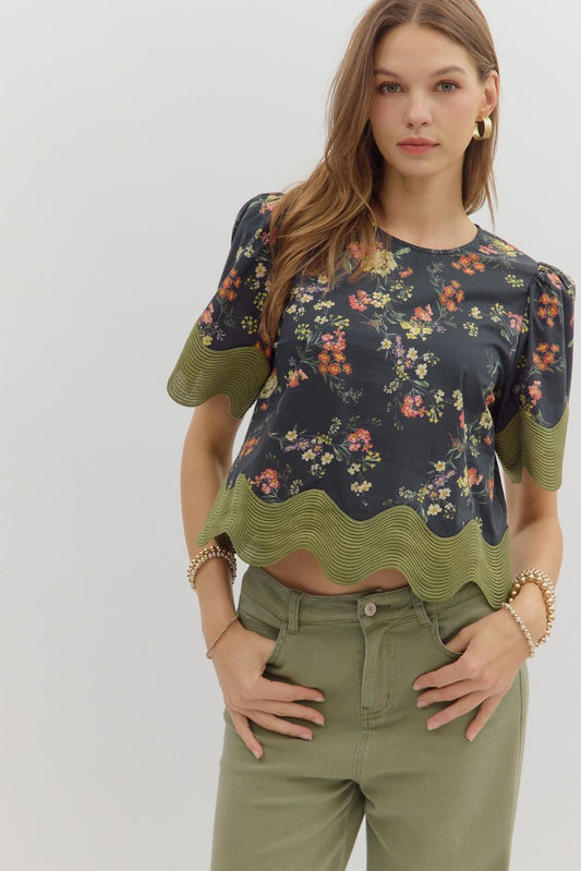 Fall Floral Top- Black