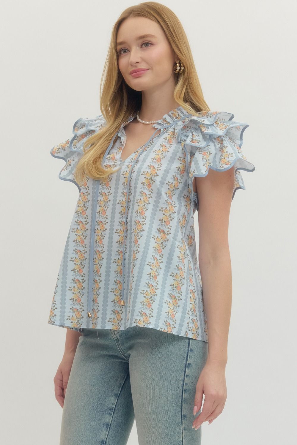 Floral Flutter Sleeve Top