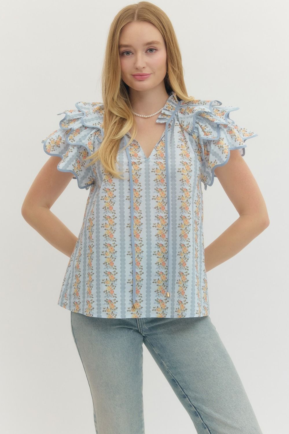 Floral Flutter Sleeve Top