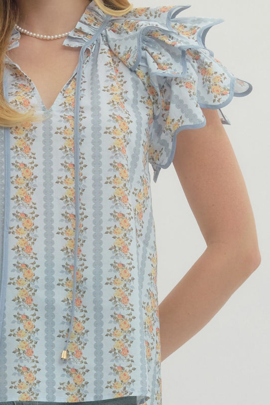 Floral Flutter Sleeve Top