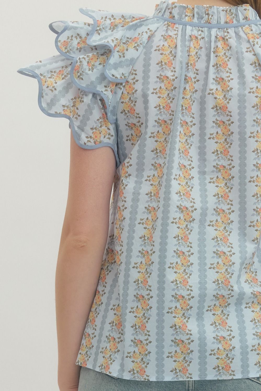 Floral Flutter Sleeve Top