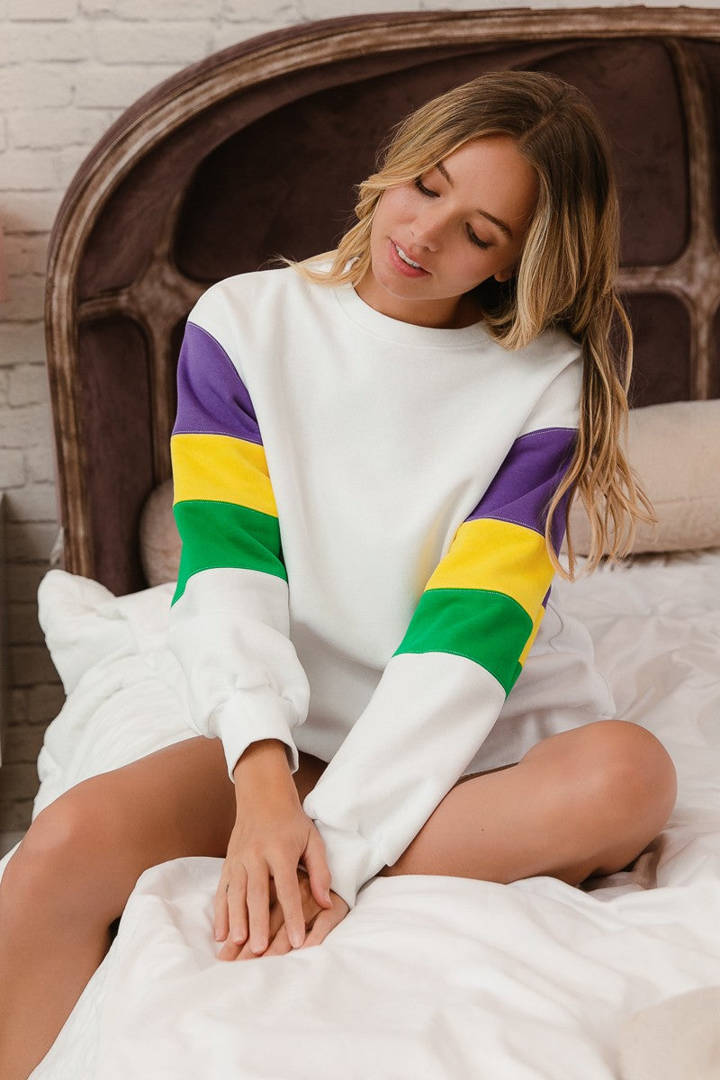 Mardi Gras Block Sleeve Sweatshirt